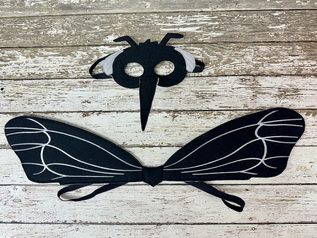 ブラックモスキートコスチューム：フェルトマスク＆羽、ハロウィン昆虫