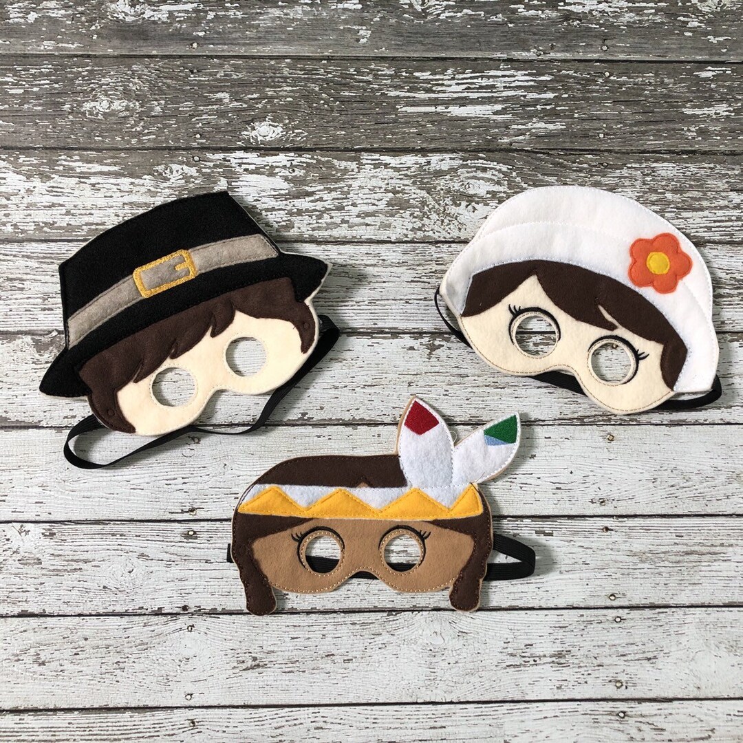 Pilgrim Mask Indian Mask Thanksgiving Masks Etsy