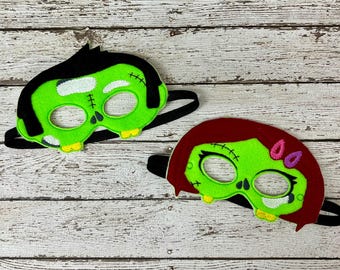 Zombie Mask, Child's Embroidered Felt Costume with Elastic Band