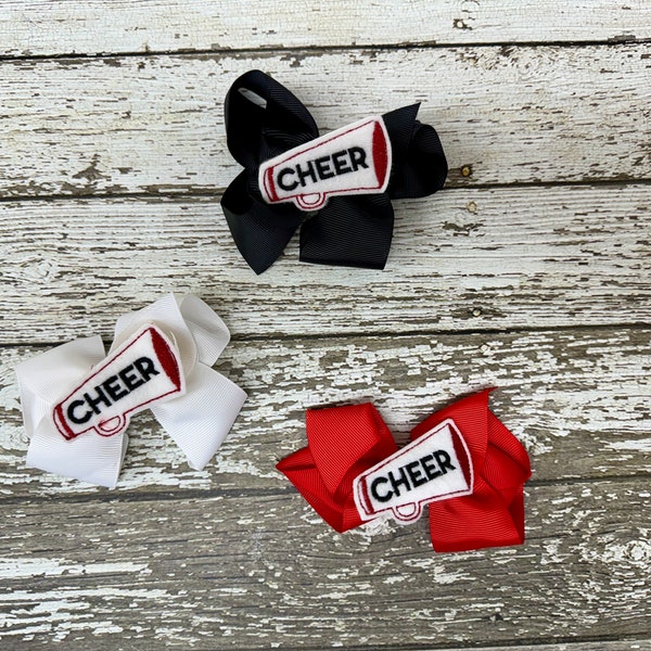 Cheerleader Grosgrain Bow with Megaphone Feltie - 4 1/2 Inch - Perfect Cheer Gift or Hair Accessory