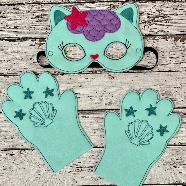 Mermaid Cat Animal Mask Mermaid Cat Costume Mermaid Kitty Mask Cat Mitts Halloween Costume Halloween Mask Mermaid Cat Birthday Favor