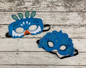 Costume Mask, Child's Embroidered Felt Peacock Design With Elastic Band