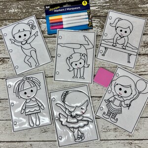 Gymnastics Ballet Reusable Coloring Pages Busy Book Quiet Book Dry Erase Coloring Book Birthday Party Favor Coloring Gift