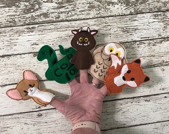 Woodland Animal Finger Puppets Set - Mouse, Snake, Fox, Owl - Story Prop - Fun and Eco-friendly