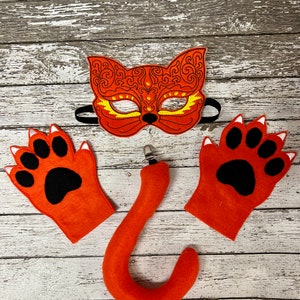 Exotic Orange Cat Costume with Mask, Mitts and Tail - Vibrant Halloween Cat Suit