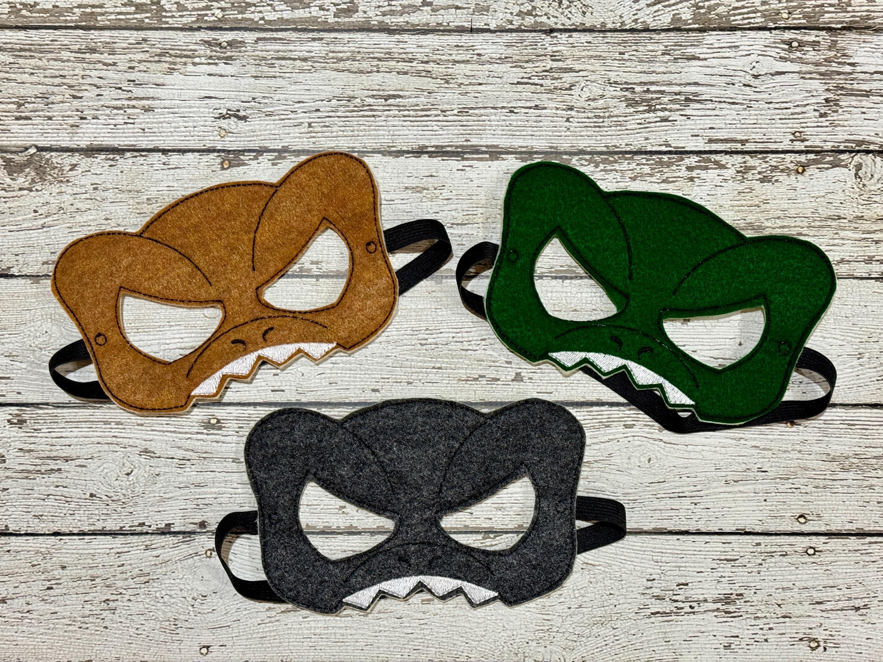 刺繍入りフェルト恐竜マスク：ゴジラ＆T-Rex、ごっこ遊びコスチューム