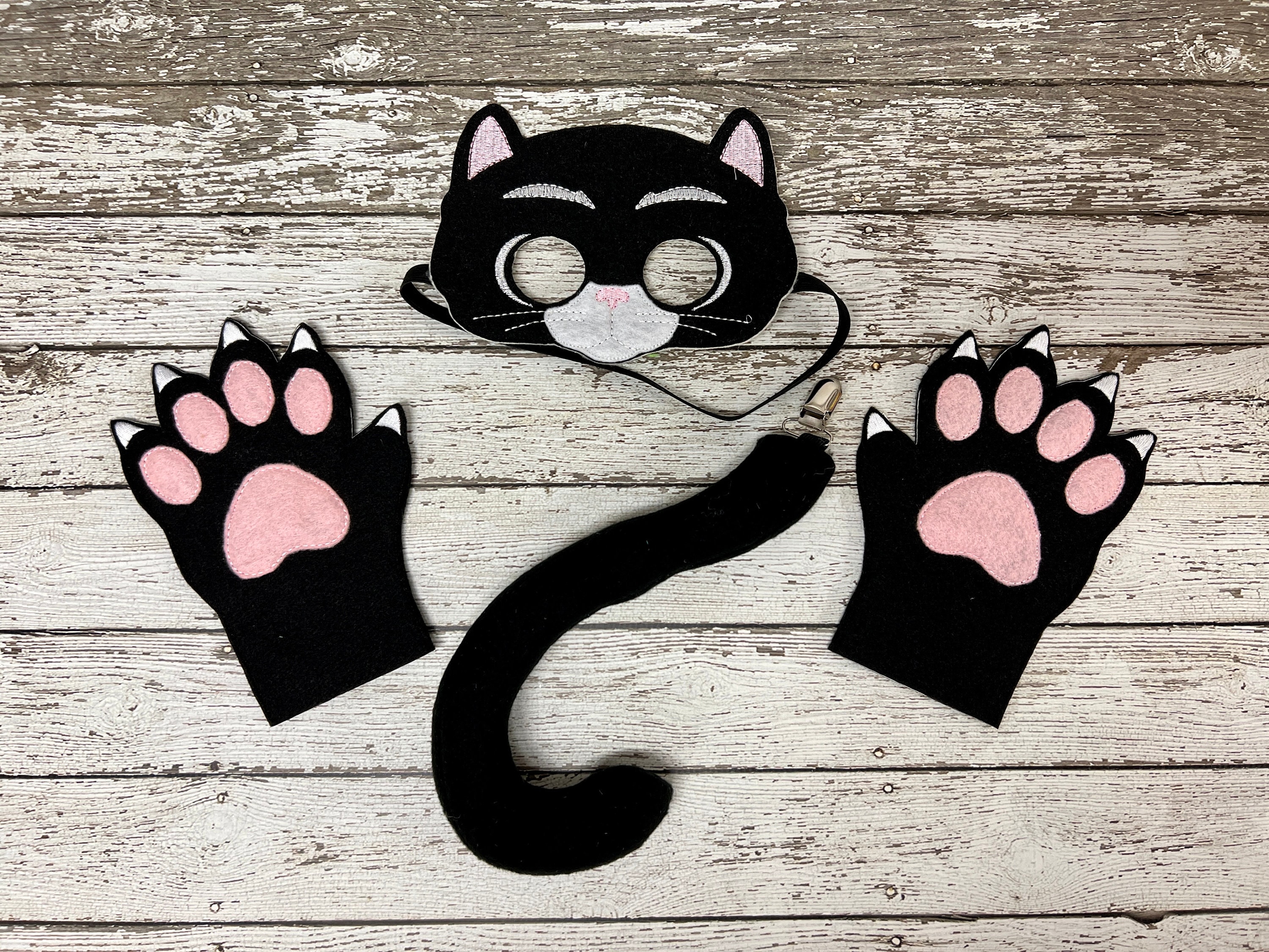 Kids Cat Mask Felt Mask Kitty White , Black Costume Dress up Halloween  Pretend Play 