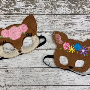 Masques floraux de cerf Costume floral de cerf Masques enfants Costume enfant Masque fleur faon Masque girly biche Masque fille biche en feutre Masque animal Masque d'Halloween