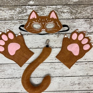 Brown and White Cat Costume  Cat Mask Cat mittens Cat Tail Kitten Mask  Kitty Costume Halloween Costume Cat Halloween mask Cat Party Favor