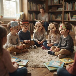 Animal Costume Mask, Embroidered Felt Bear With Elastic Band shown in an AI-generated listing photo