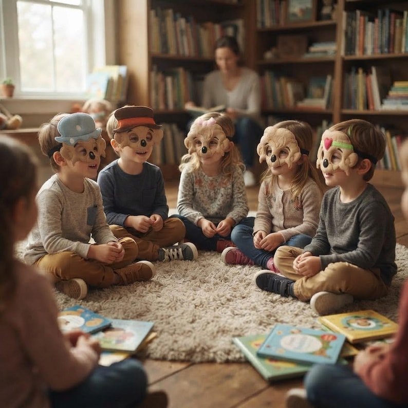 Animal Costume Mask, Embroidered Felt Bear With Elastic Band shown in an AI-generated listing photo