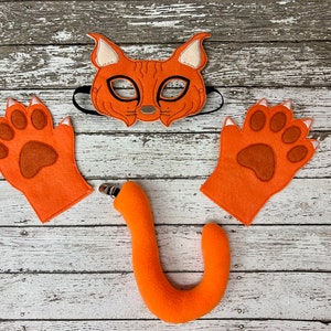 Orange Bobcat Costume: Felt Mask, Mitts & Tail - Halloween Dress Up