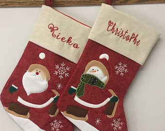 50 % OFF Personalized Christmas Stocking Red with Santa and Snowman Stockings