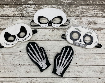 Skeleton Felt Mask and Mittens: Kids Halloween Costume