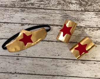 Girls Superhero Headband and Cuffs Gold Superhero Headband Adult Superhero Headband Superhero Cuffs Baby Superhero costume