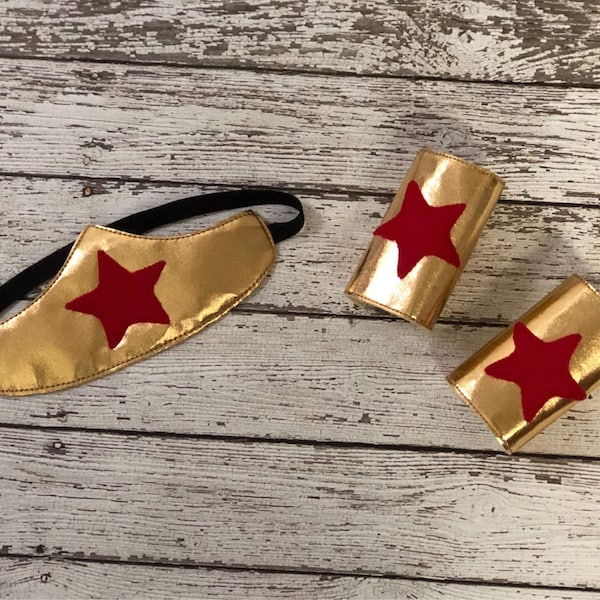 Girls Superhero Headband and Cuffs Gold Superhero Headband Adult Superhero Headband Superhero Cuffs Baby Superhero costume