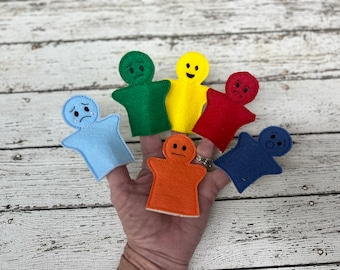 Juego de marionetas de dedo para expresar emociones / Accesorios encantadores para la hora del cuento / Fieltro reciclado