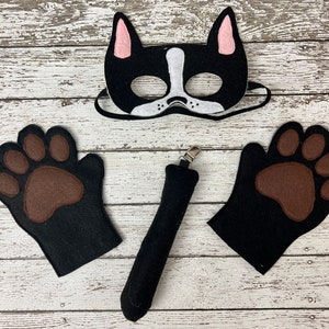 Boston Terrier Dog Costume Boston Terrier Mask Dog Mask Dog Tail Dog Mitts Halloween Costume  Puppy Paws Dog Birthday Party Favor