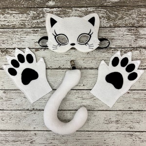 White and Black Cat Costume Halloween Black and White Cat Mask Halloween Cat Mask Cat Tail Cat Mittens Halloween Cat Costume Cat Party Favor