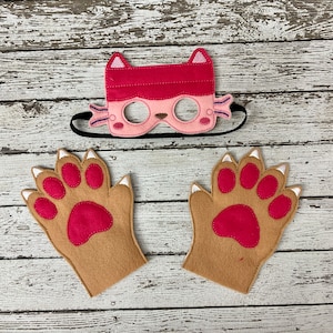 Pink Cat Costume Halloween Pink Cat Mask Halloween Cat Mask Pink Cat Mittens Pink Halloween Cat Costume Birthday Party Favor Cat Birthday