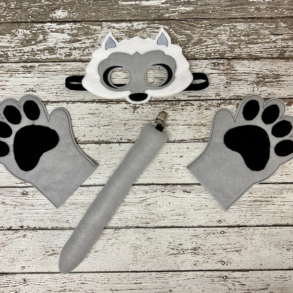 Wolf Costume Grim Wolf Mask Gray Wolf Mask Werewolf Mask Werewolf Costume Wolf Tail Wolf Mitts Halloween Costume Wolf Birthday Party Favor
