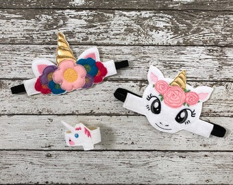 Embroidered Felt Unicorn Mask Headband: Kids Costume Party Favor