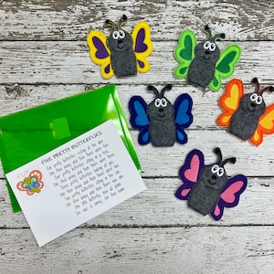 Butterfly  Finger Puppet Set Felt Finger Puppets For Kids Handmade Finger Puppets for Pre School Classroom Storytelling Unique Teacher Gift