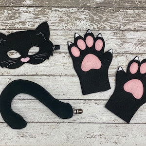 Black Cat Costume Halloween Black  Cat Mask Halloween Cat Mask Black Cat Tail Black Cat Mittens Black Halloween Cat Costume