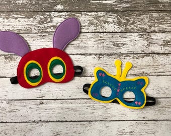 Caterpillar Mask, Child's Felt Storybook Costume Prop with Adjustable Elastic Band