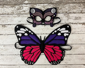 Embroidered Felt Butterfly Mask and Wings: Pink & Purple Costume