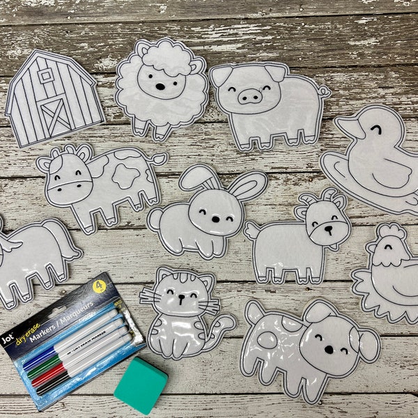 Farm Reusable Coloring Pages Farm Animals Busy Book Farm Quiet Book Farm Animals Dry Erase Coloring Book Birthday Party Favor Coloring Gift