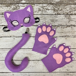 Adorable Purple Cat Costume Set - Halloween Cat Mask, Tail, and Mittens for Kids - Perfect Party Favor Costume