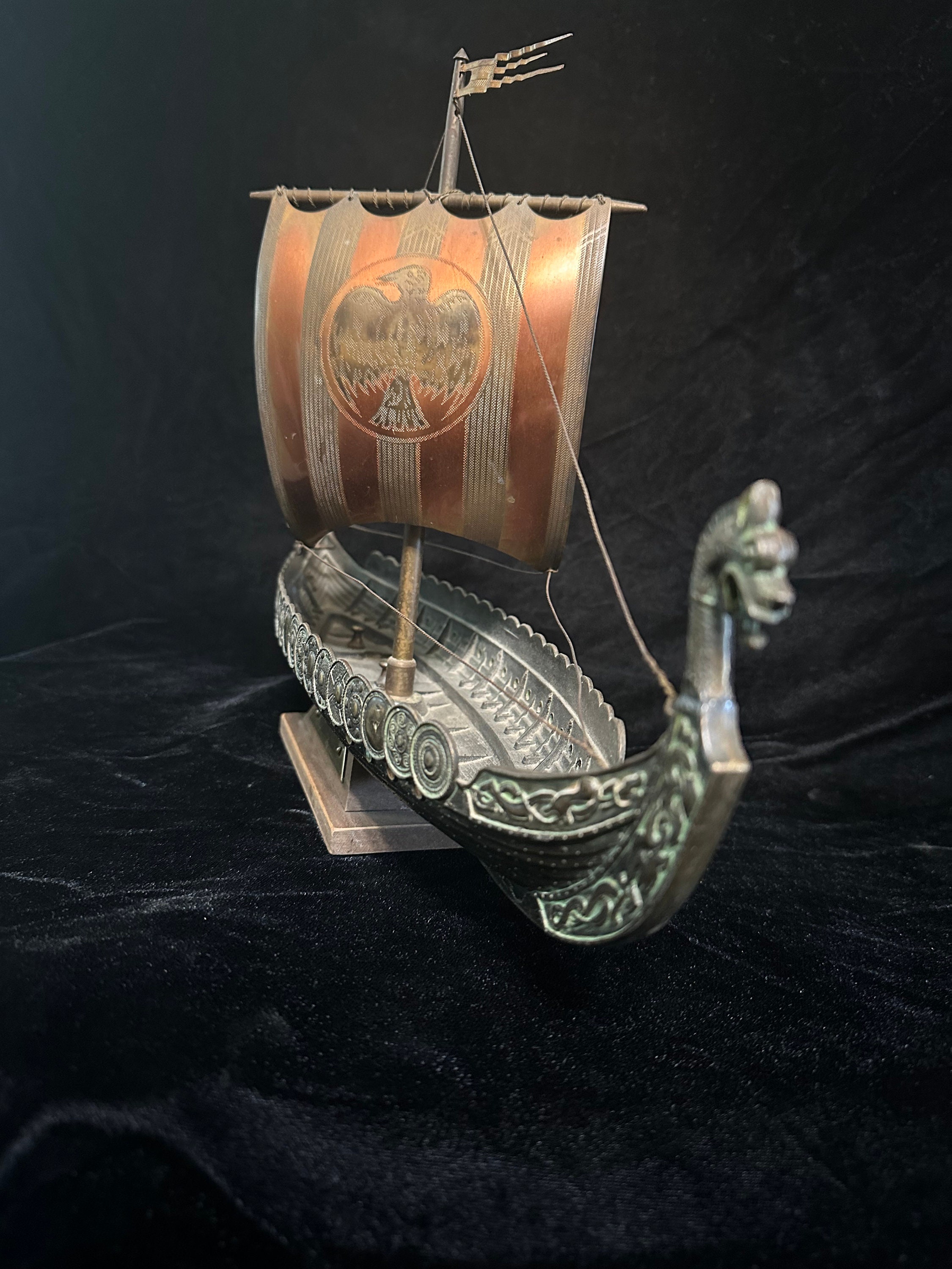 Vintage Bronze Model Viking Ship by Edward Aagaard of Copenhagen