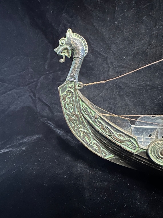 Vintage Bronze Model Viking Ship by Edward Aagaard of Copenhagen