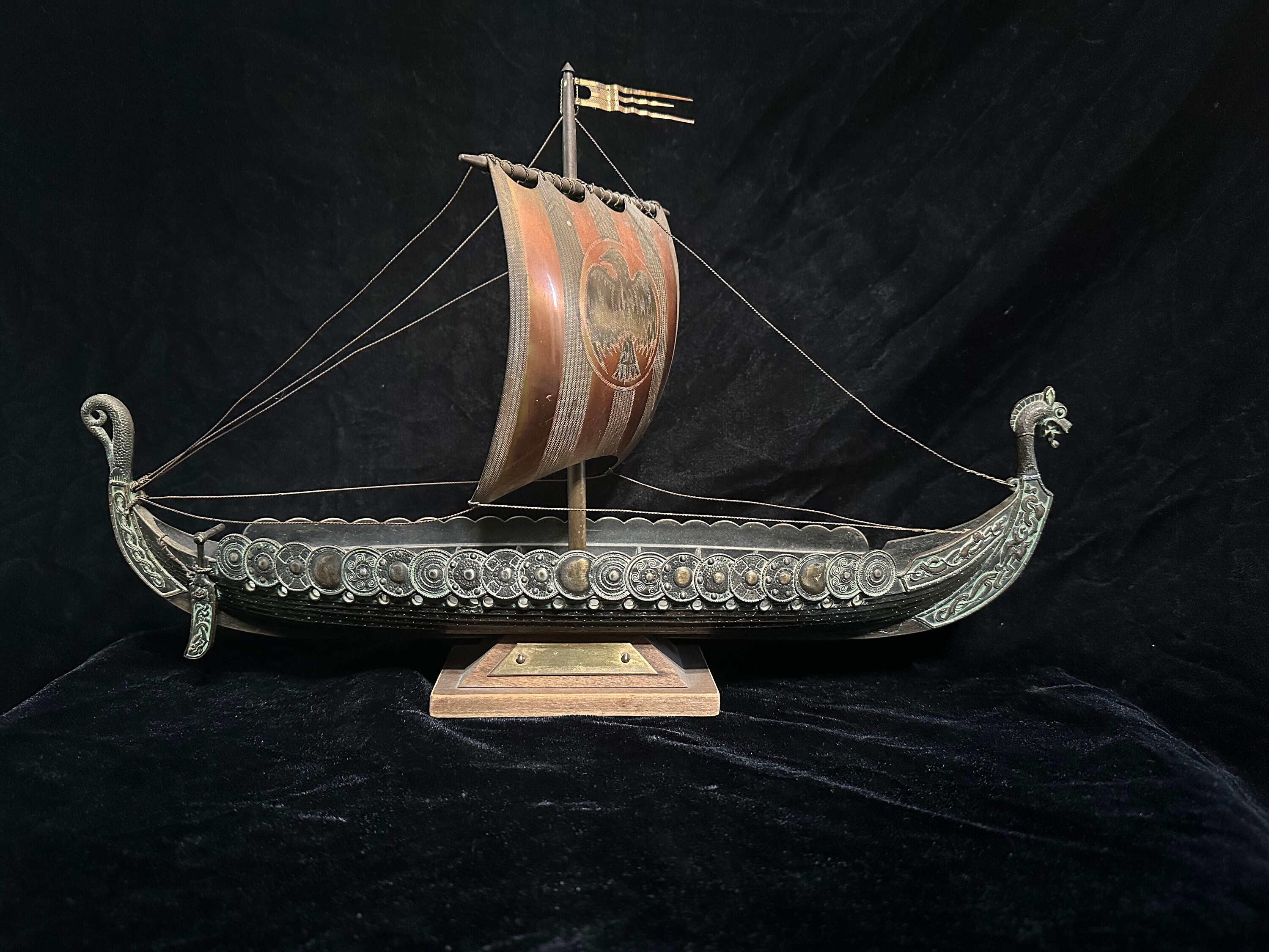 Vintage Bronze Model Viking Ship by Edward Aagaard of Copenhagen