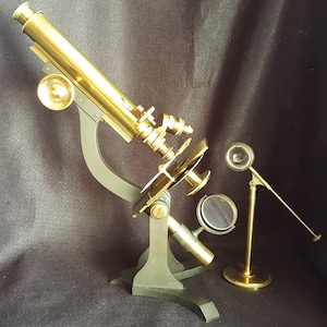 Large Antique Victorian Brass Microscope, Accessories and Slides, Unsigned, Likely by Charles Collins