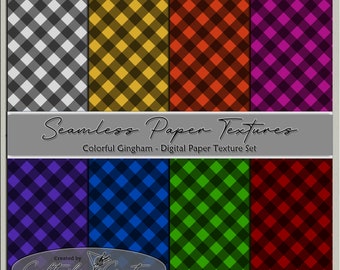 Colorful Gingham - Seamless Digital Paper Texture - 8pc Set