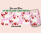 Exes and Bows/ Cute Valentine's Day Theme 16 oz Libbey Glass Can SVG / PNG / DXF / Custom Cut file / Cricut / Silhouette / Digital Download
