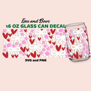 Exes and Bows/ Cute Valentine&#39;s Day Theme 16 oz Libbey Glass Can SVG / PNG / DXF / Custom Cut file / Cricut / Silhouette / Digital Download