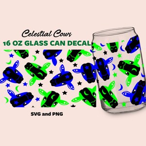 Celestial Cows/ Cute Cow / Space Theme 16 oz Libbey Glass Can SVG / PNG / DXF / Custom Cut file / Cricut / Silhouette / Digital Download