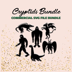 Cryptids Bundle SVG File - Bigfoot, Mothman, Chupacabra, Lockness Monster, and Jersey Devil Cryptids - Cricut SVG and PNG Bundle Cut File