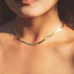 18K Gold Filled Herringbone Chain Necklace, Mother&#39;s Day Gift, Snake Chain Necklace, Layering Necklace, Waterproof Necklace, Gift For Her