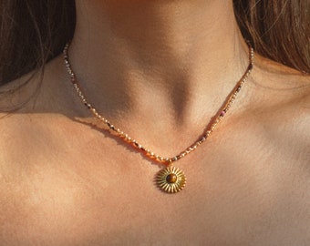 Tiger Eye Necklace, Raw Stone Pendant, Vintage Gold Filled Jewelry, Healing Crystal Gift, Minimal Everyday Necklace