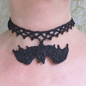 Halloween Bat Choker Crochet Pattern, US and UK Crochet Terms, Spooky Jewellery, Instant Download, Witchy Crochet, Goth Crochet, pdf