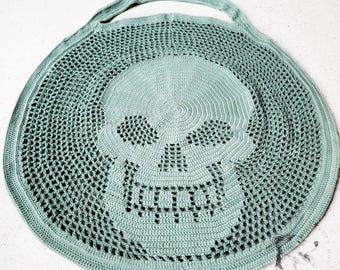 Crochet Skull Shoulder Bag Pattern, large filet mesh, size 3 cotton thread design, US and UK Terms PDF