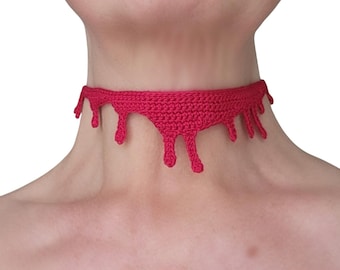 Halloween Dripping Blood Choker Crochet Pattern, Spooky Jewellery, Instant Download, pdf