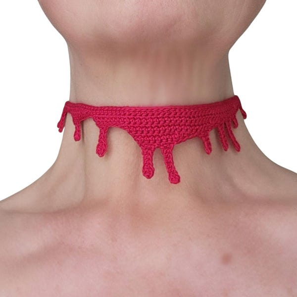 Halloween Dripping Blood Choker Crochet Pattern, Spooky Jewellery, Instant Download, pdf