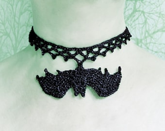 Halloween Bat Choker Crochet Pattern, US and UK Crochet Terms, Spooky Jewellery, Instant Download, Witchy Crochet, Goth Crochet, pdf