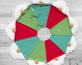 Festive Gnome Christmas Tree Skirt Crochet Pattern - PDF, US and UK Crochet Terms, Swedish Gnome Crochet Tree Skirt Xmas Decoration