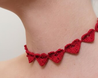 Valentine Crochet Heart Choker Pattern | Romantic Necklace | Delicate Yarn Thread Jewelry PDF